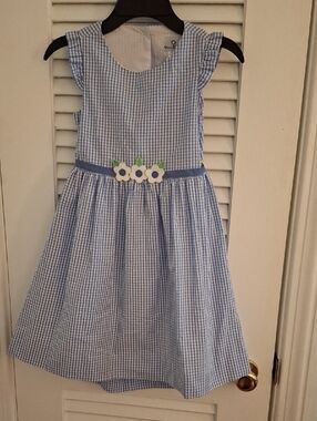 Florence Eiseman Blue Gingham Floral Belt Dress